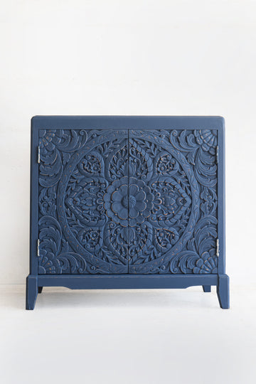 Entryway Cabinet Indigo Blue Wood Carving
