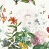 Flower Power’ wallpaper featuring a bright array of flowers and butterflies, creating a dynamic and cheerful botanical display on the wall.