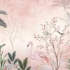 The 'Imperial Garden' wallpaper captures the tranquility of a serene garden with pink flamingos and blooming branches, perfect for creating a peaceful and elegant ambiance.