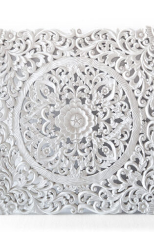 Stunningly detailed Balinese authentic wall panel in white, showcasing intricate carvings for sophisticated wall decor, perfect for adding cultural depth to any room.