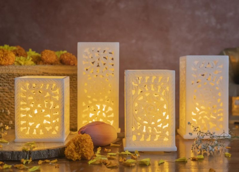 Marble Tingle Candle Stands with patterned luminance, providing a modern yet warm ambiance, ideal for enhancing the charm of any interior decor.