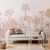 Wallpaper with a 'Desert Pink' theme, showcasing a variety of cacti and desert trees in soft hues, complementing the minimalist and natural decor of the room.