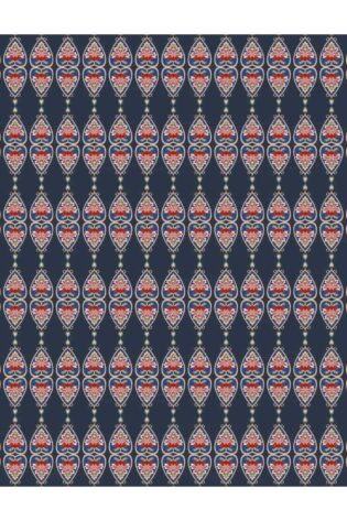 Detailed Mystic India pattern with vibrant traditional motifs against a deep blue background, reflecting the intricate beauty of Indian design in wallpaper.