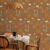 Wallpaper featuring Radha and Krishna in serene moments, set against a rustic background, symbolizing love and pastoral tranquility in a warm, inviting dining space.